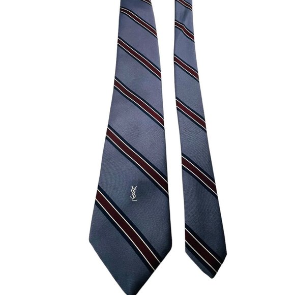 Yves Saint Laurent Gray & Maroon W/YSL Logo Men's Tie - Picture 5 of 5